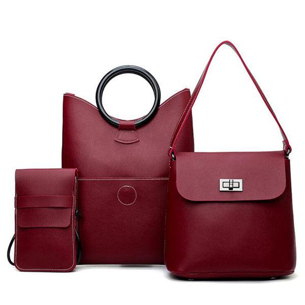 Top Quality Women Fashion Handbag 3 in1 Set- Wine Red - Obeezi.com