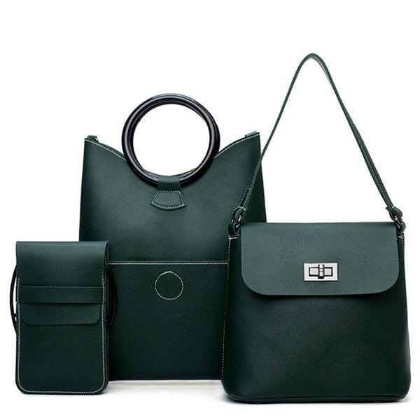 Top Quality Women Green Fashion Handbag 3set - Obeezi.com