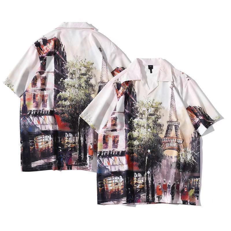 Tower Of Eiffel Inspired Designed Multi Coloured Men's Vintage Shirt - Obeezi.com