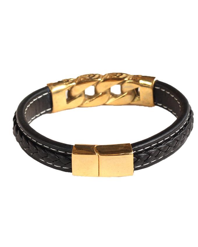 TrustyLan Brand Stainless Black Gold Color Leather Bracelets - Obeezi.com