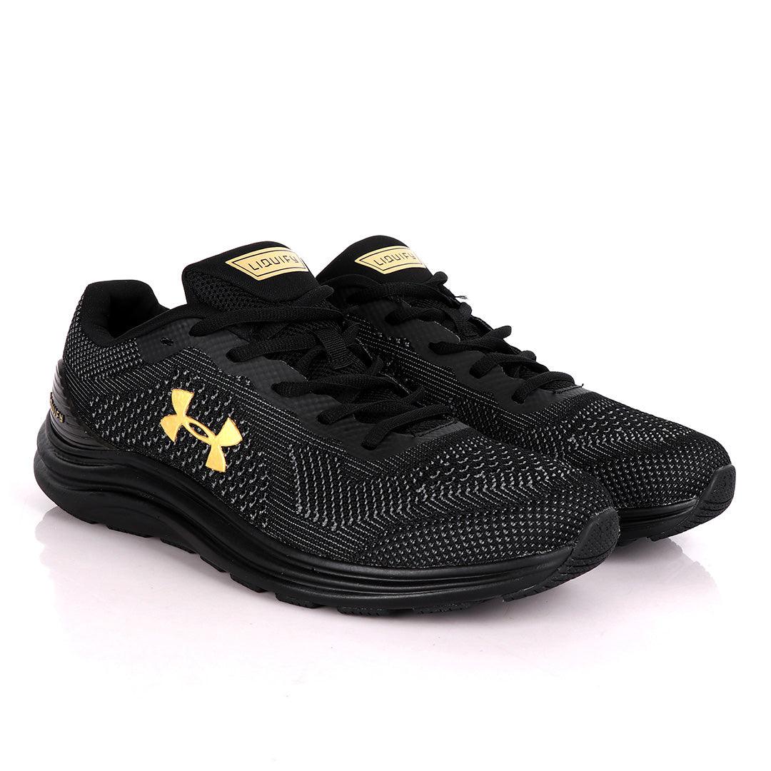 UA Charged Spark Black With Gold Logo Design Sneakers - Obeezi.com