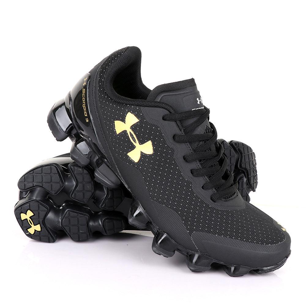 Under Armour Scorpio 3 Black with Gold Crest Sneaker - Obeezi.com