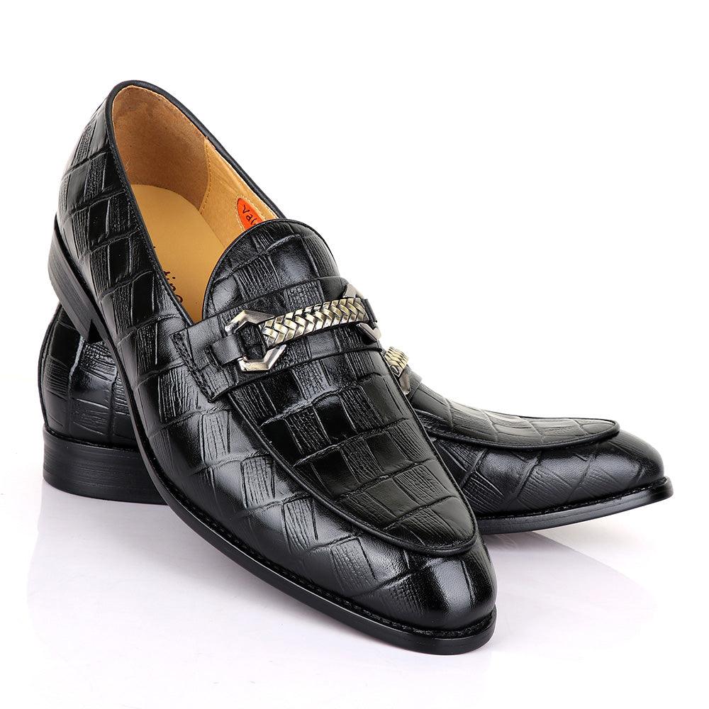 Valentino Classic Chain Block Black Leather Shoe - Obeezi.com