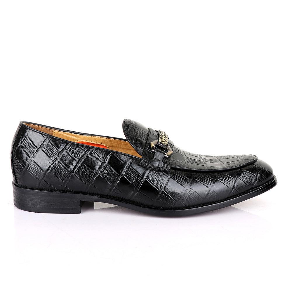 Valentino Classic Chain Block Black Leather Shoe - Obeezi.com
