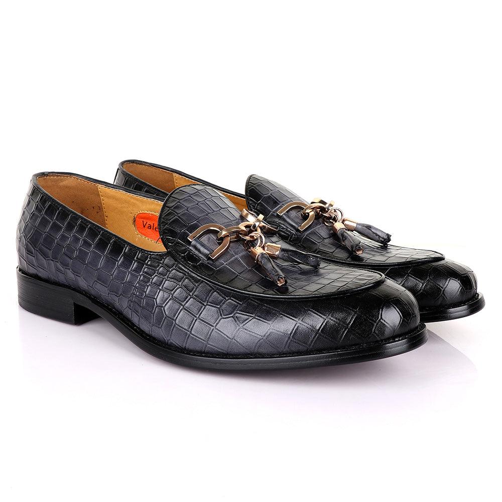 Valentino Classic Croc Chain Tassel Grey Leather shoe - Obeezi.com
