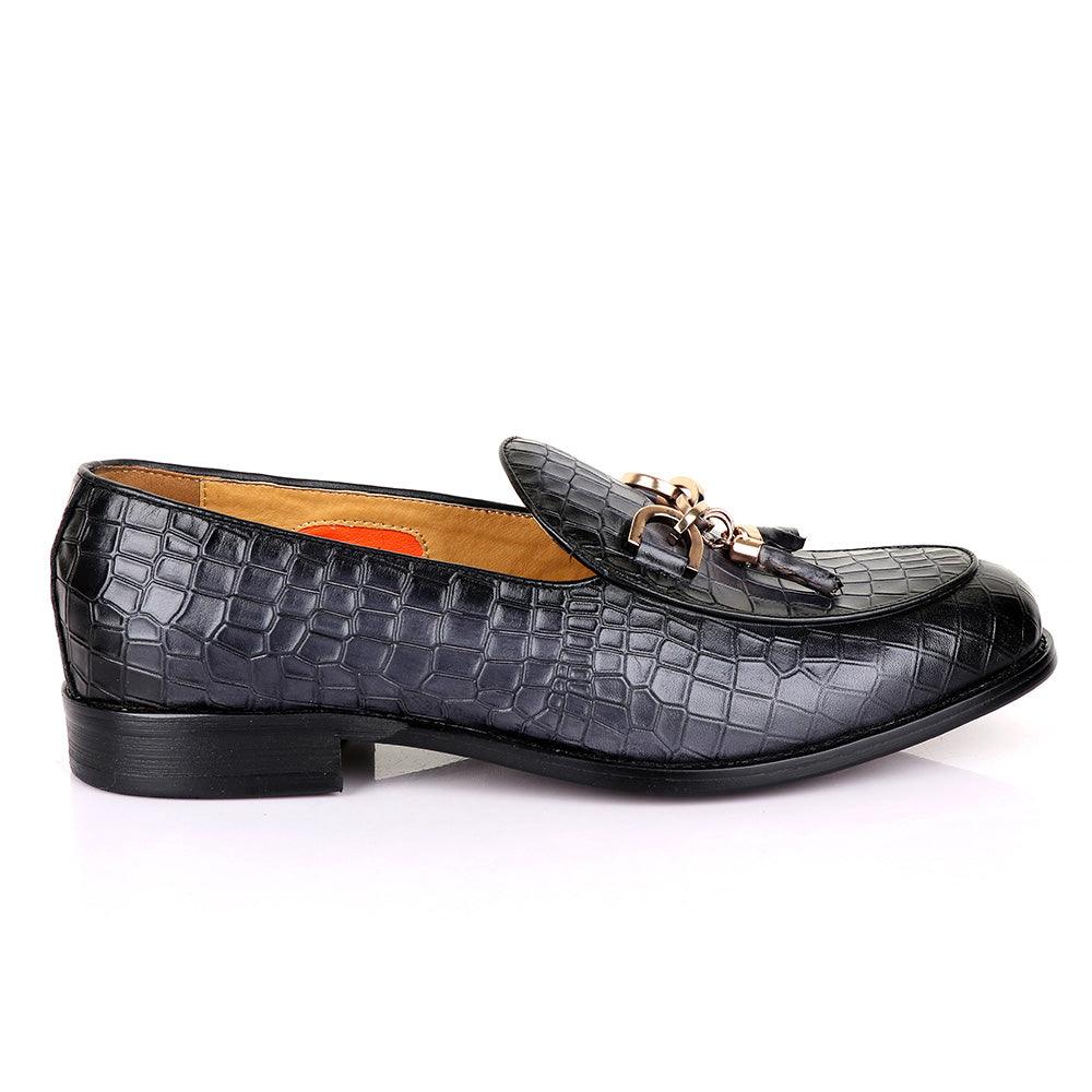 Valentino Classic Croc Chain Tassel Grey Leather shoe - Obeezi.com