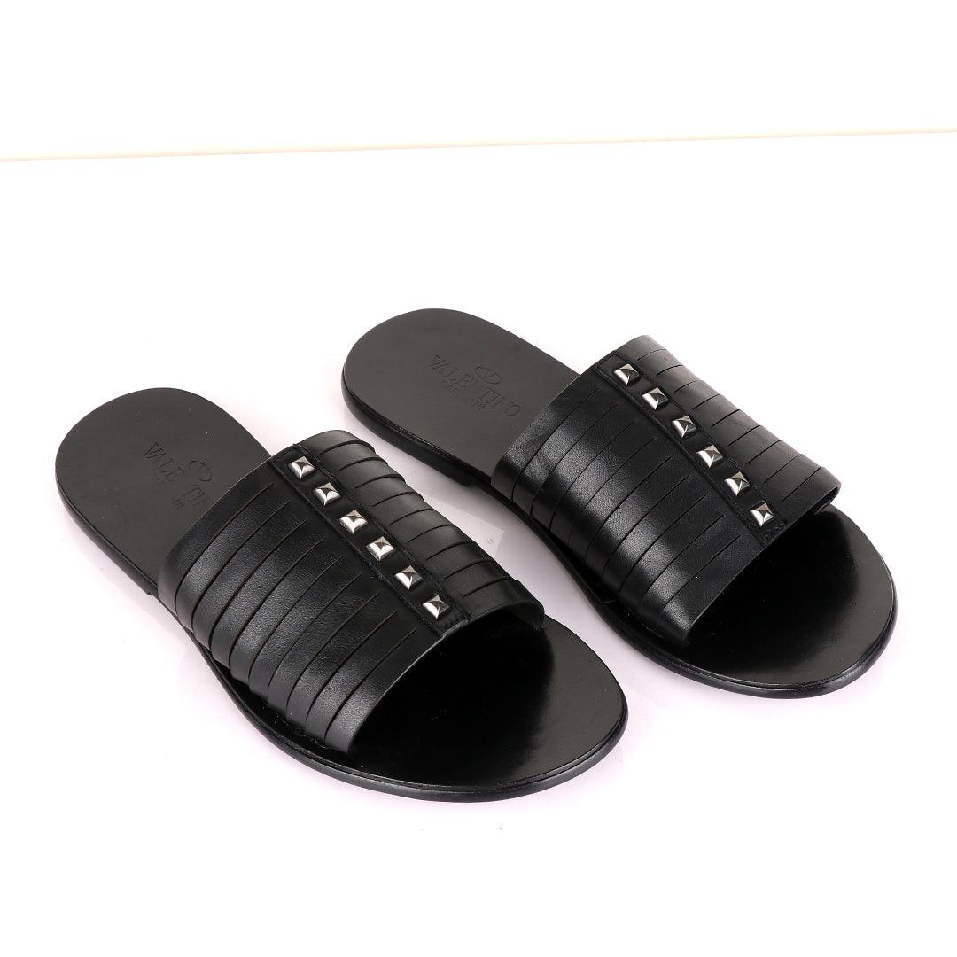 Valentino Garavani Black Stud Leather Slippers - Obeezi.com