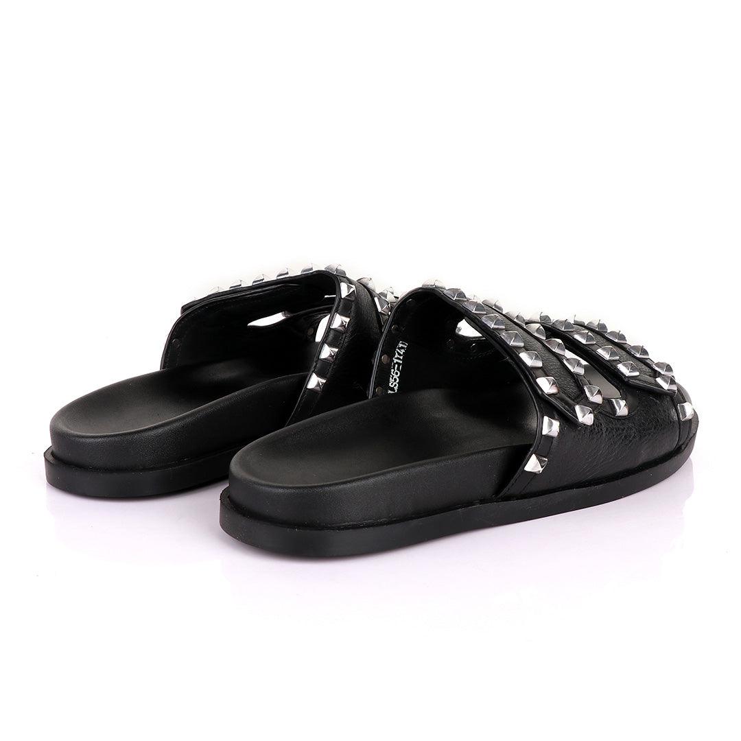 Valentino Rockstud Black Slippers - Obeezi.com