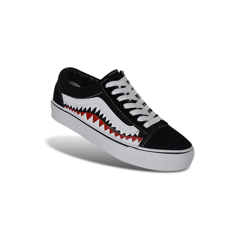 Vans X Old Skool Bape Sharktooth Black White Men Sneakers - Obeezi.com
