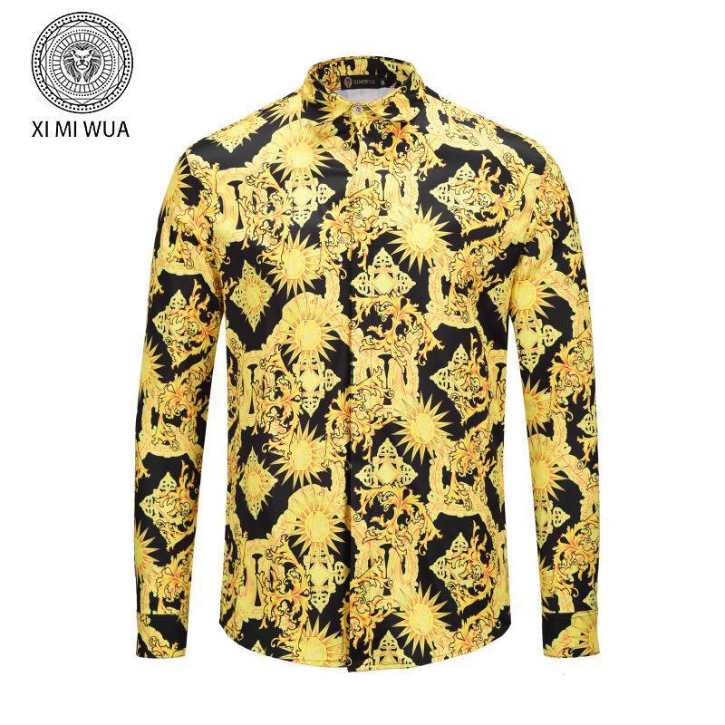 VE Vintage Men's Long sleeve Yellow star design prints Shirt - Obeezi.com