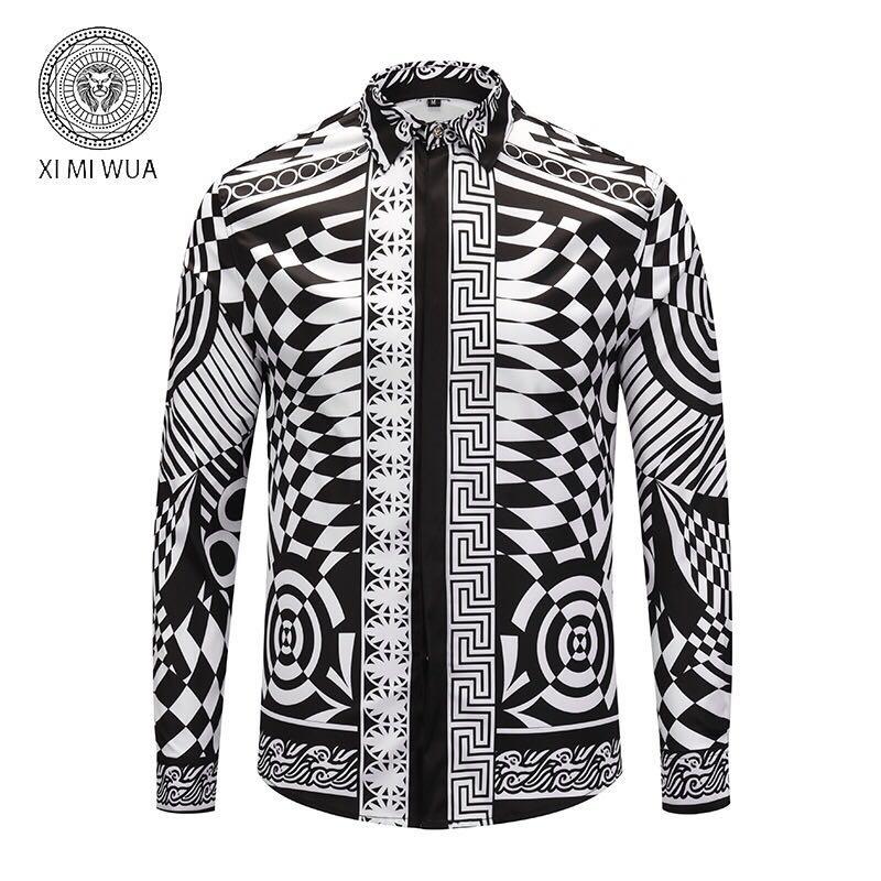 VE Vintage Optillusion Silk Long Sleeve Shirt-Black and White - Obeezi.com