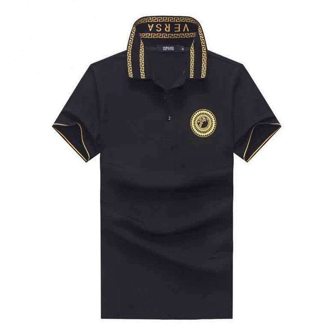 Vers Crested Logo With Collar Design Black Polo Shirt - Obeezi.com