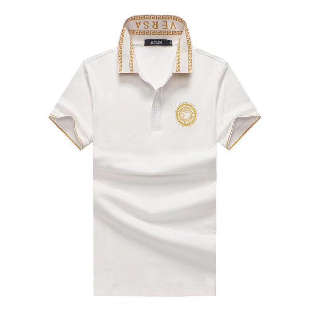 Vers Crested Logo With Collar Design White Polo Shirt - Obeezi.com
