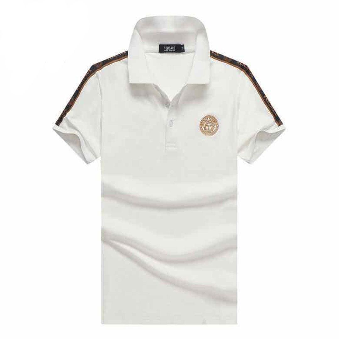 Versace Medusa Embroidered Cotton Polo Shirt-White - Obeezi.com