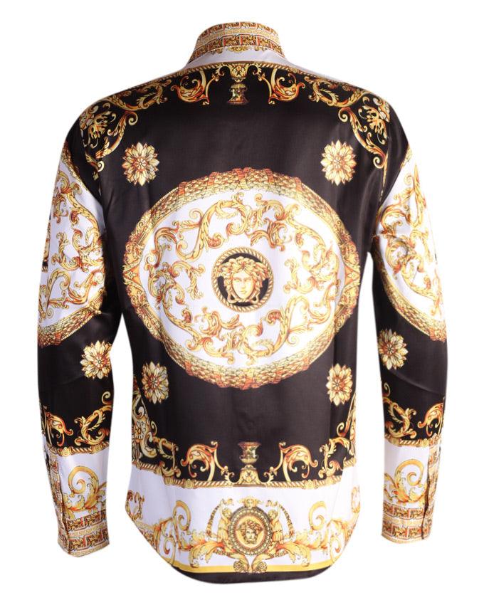 Versace Men's longsleeve Decorated Shirts In floral Golden - Obeezi.com