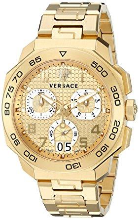Versace Men's VQC040015 DYLOS CHRONO Analog Display Swiss Quartz Yellow Gold Watch - Obeezi.com