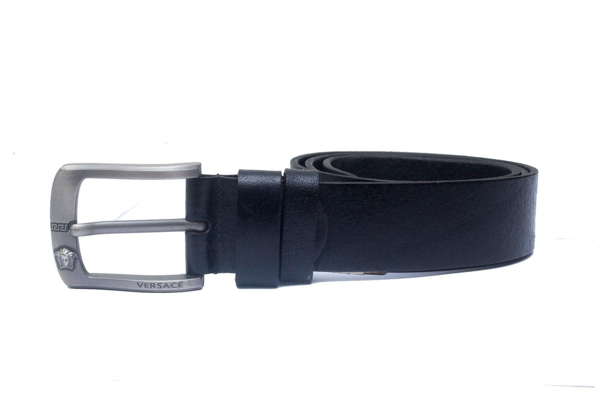 Versace Plain Black Leather Belt - Obeezi.com