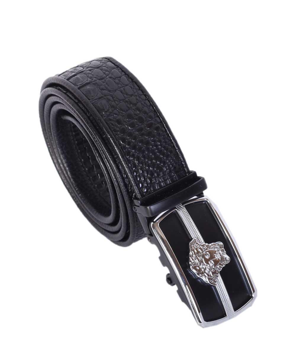 Versace Stylish Black Silver Medusa Logo Leather Belt - Obeezi.com