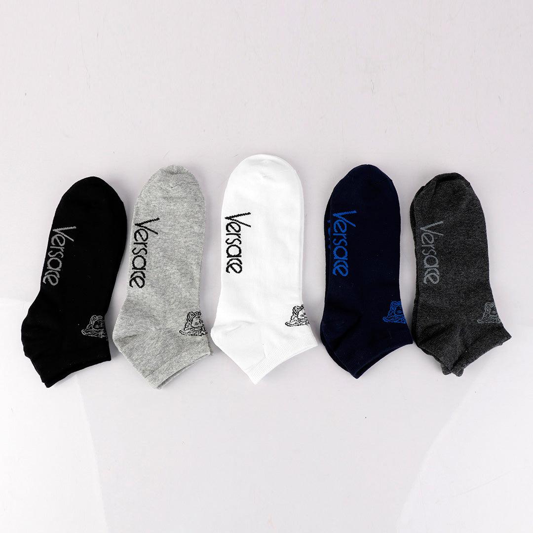 Versace Unisex 5 In 1 Black Grey White Ash Navyblue socks - Obeezi.com