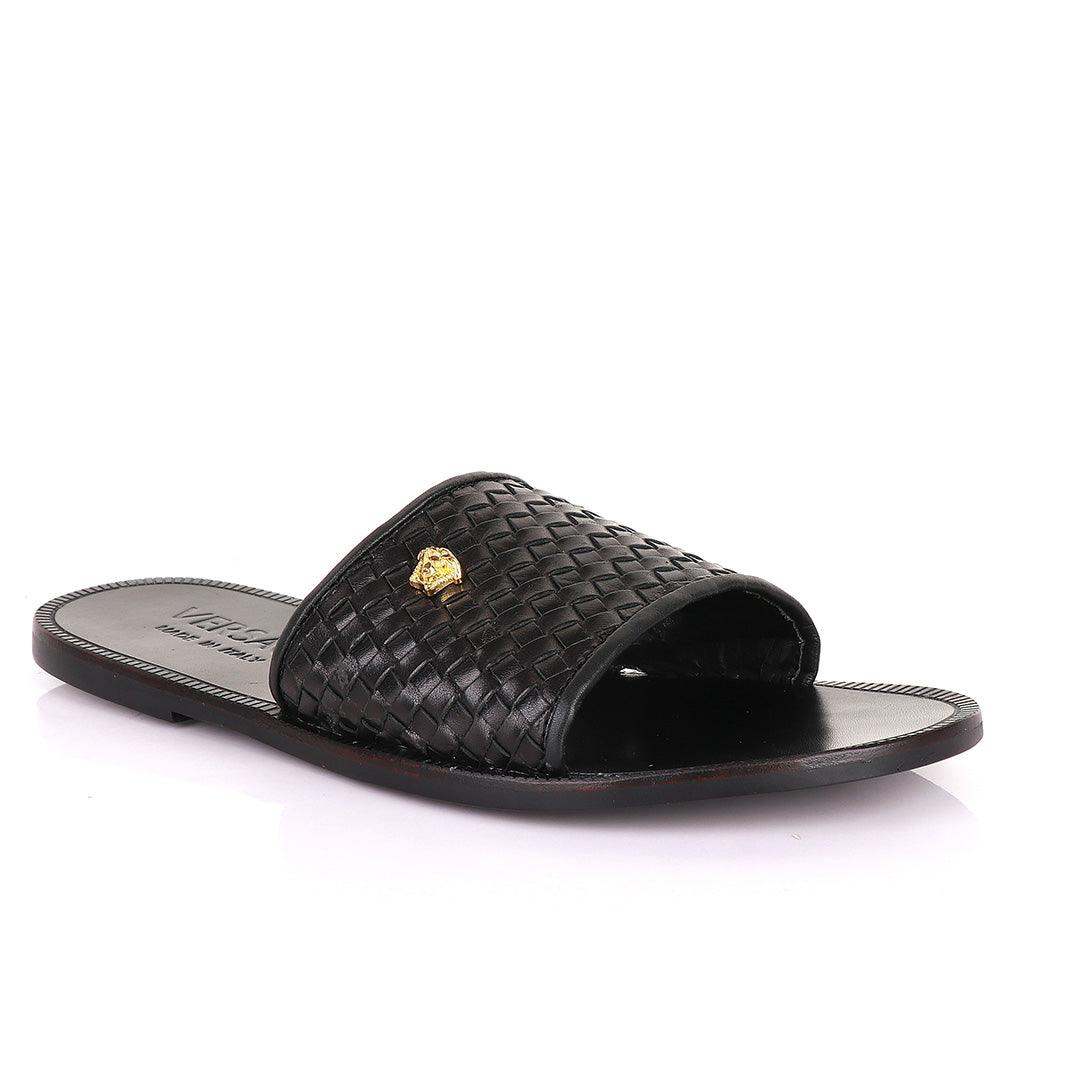 Versace Woven Leather Black Sandals - Obeezi.com