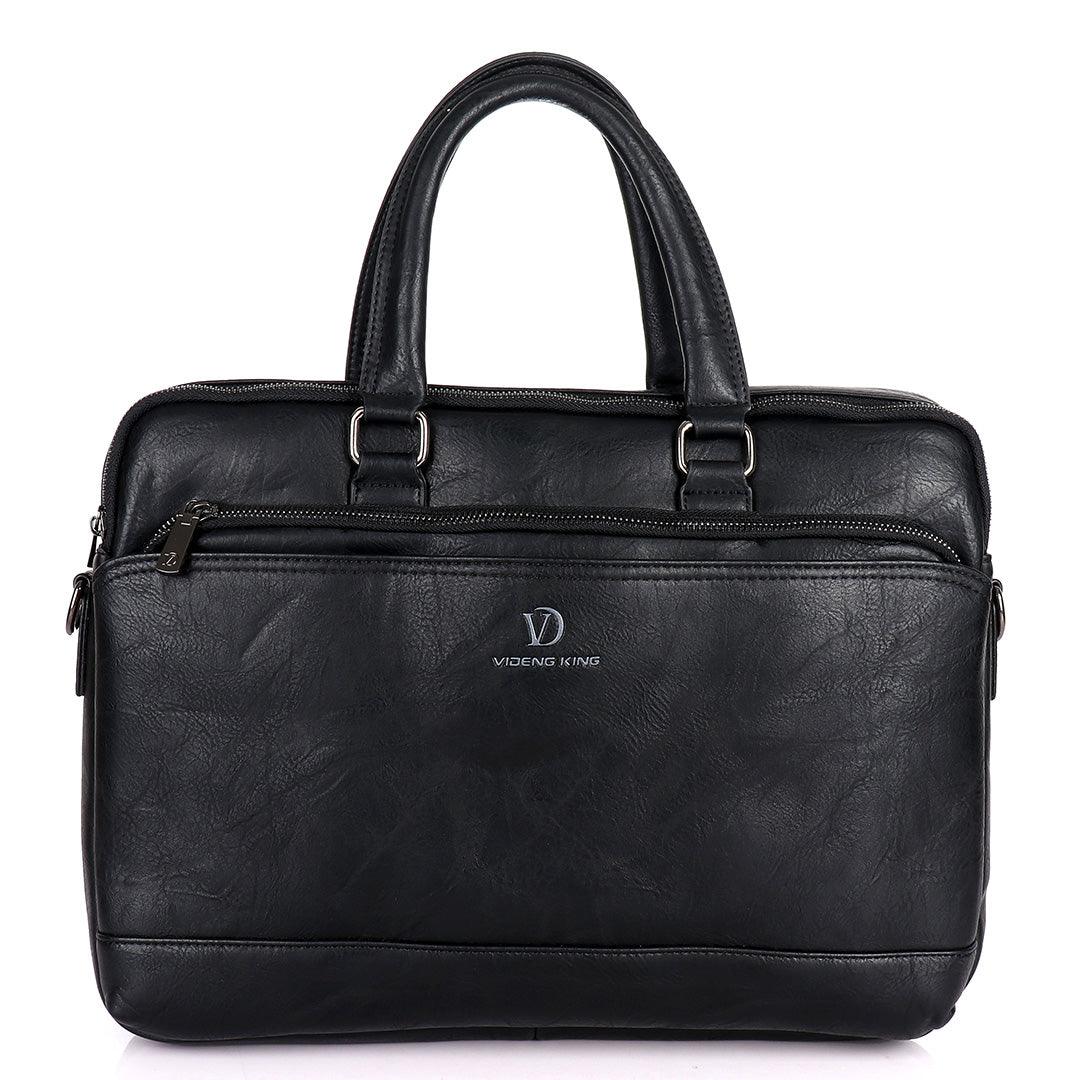 Videng King Men's Quality Leather Business Bag- Black - Obeezi.com