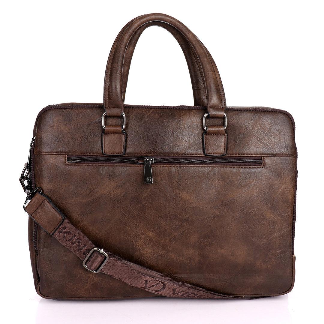Videng King Men's Quality Leather Business Bag- Brown - Obeezi.com