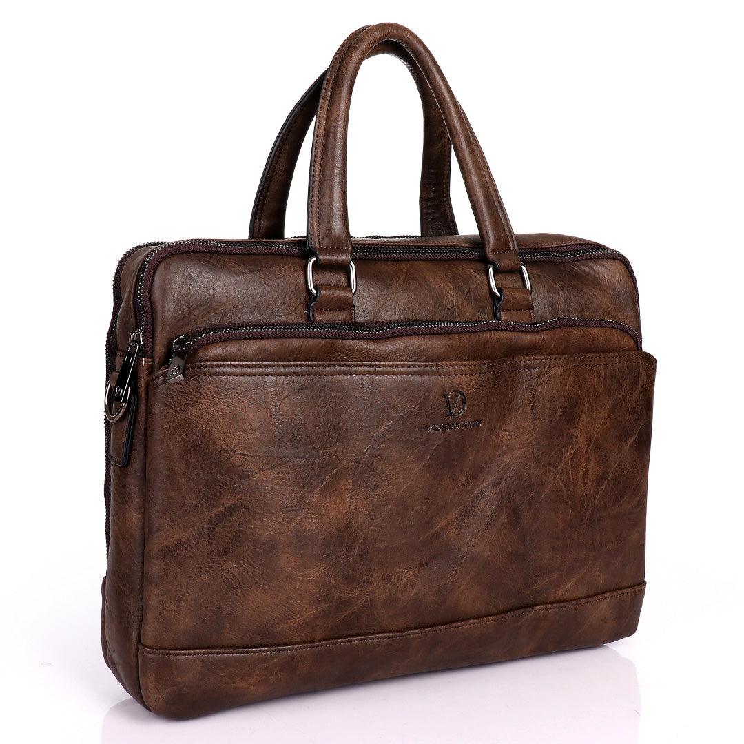 Videng King Men's Quality Leather Business Bag- Brown - Obeezi.com