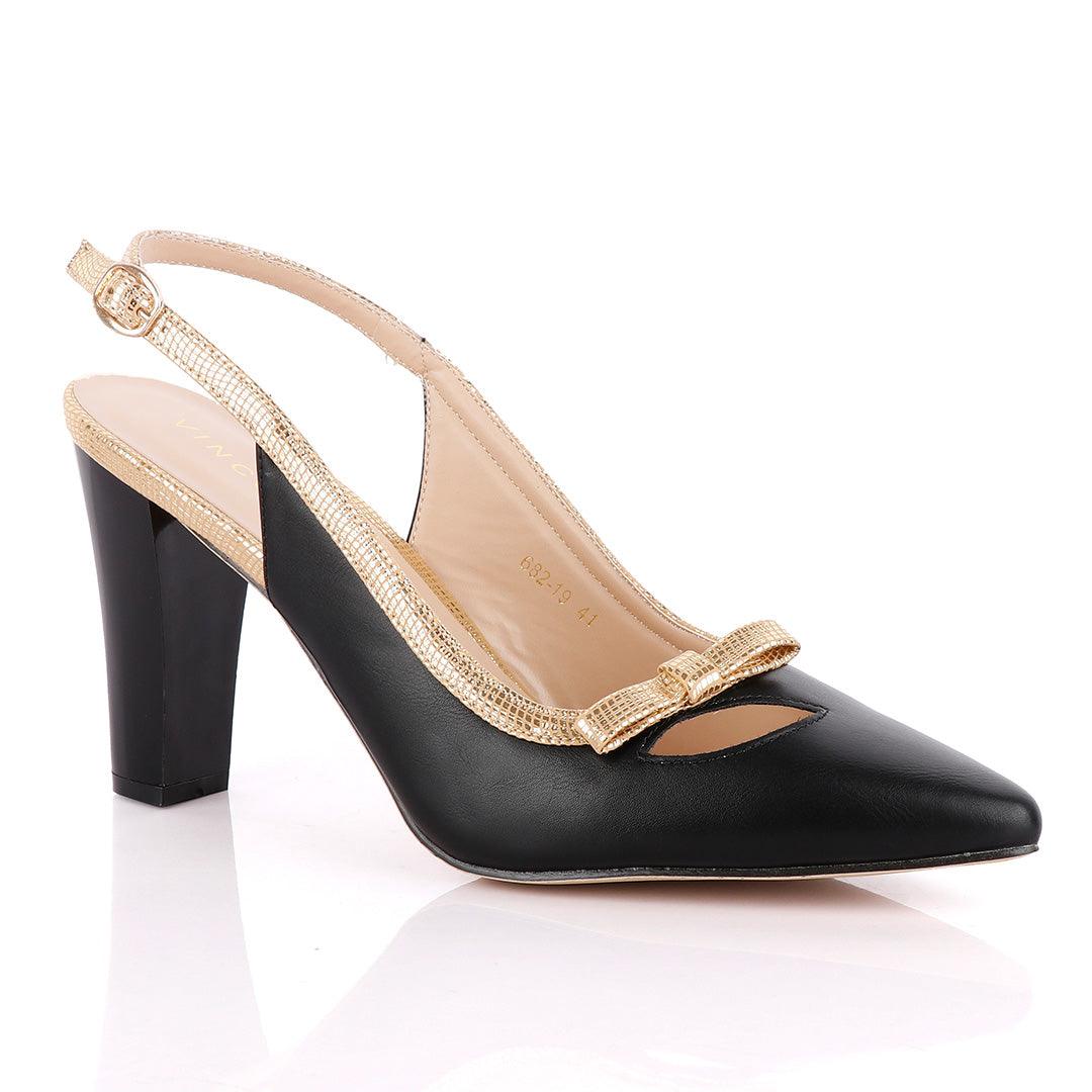 Vincci Classic Ladies Pointed Toe Pumps Buckle Black And Gold Heels Shoe - Obeezi.com