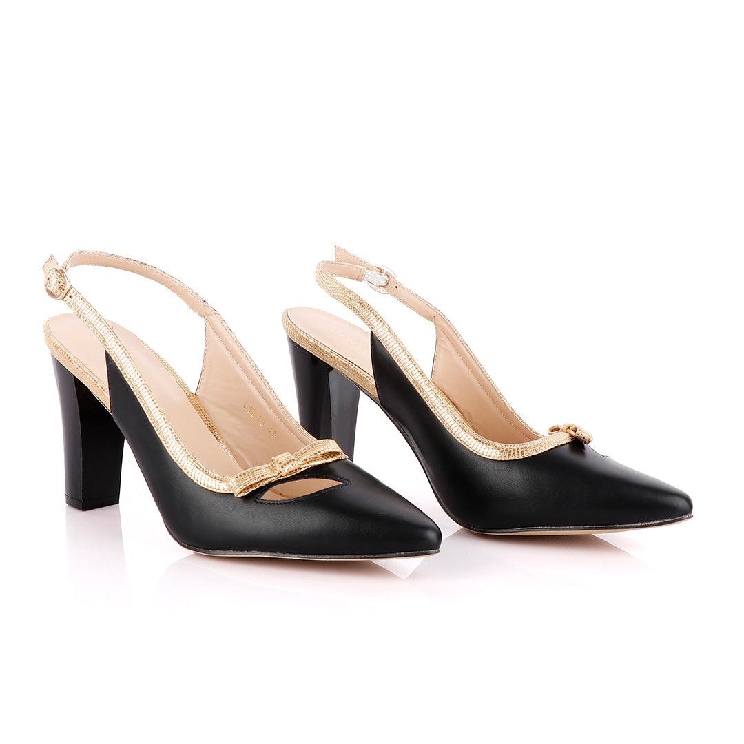 Vincci Classic Ladies Pointed Toe Pumps Buckle Black And Gold Heels Shoe - Obeezi.com