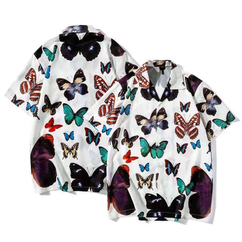 Vintage Floral Butterfly Designed Shirt Sleeve Button Up - Obeezi.com