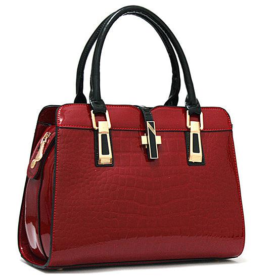 Vintage Luxury Tote Women's Handbag With Embossed logo -Red - Obeezi.com