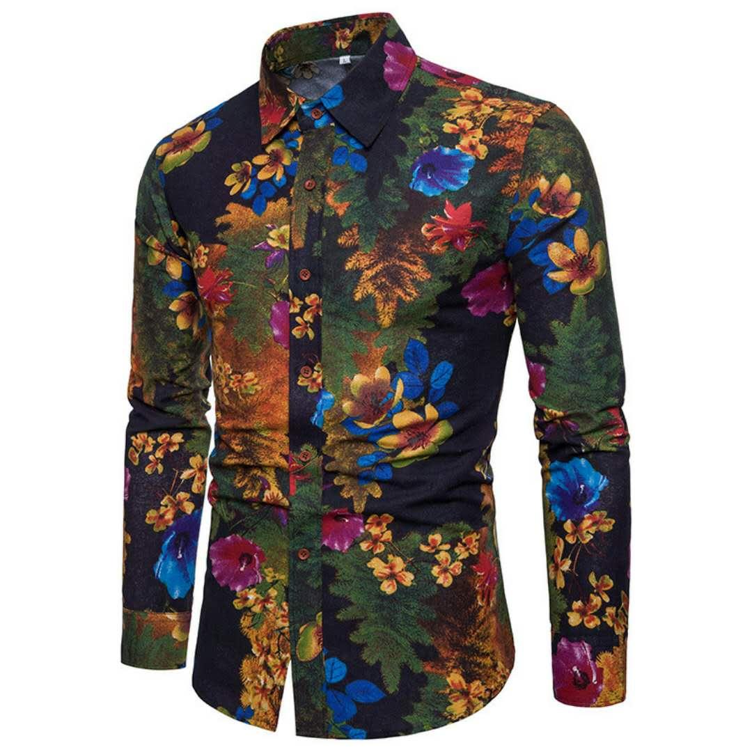 Vintage multicolour Luxury Design Long Sleeve Floral Shirt - Obeezi.com