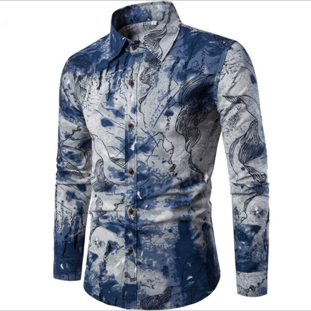 Vintage nature blue/Ash Long Sleeve Shirt - Obeezi.com