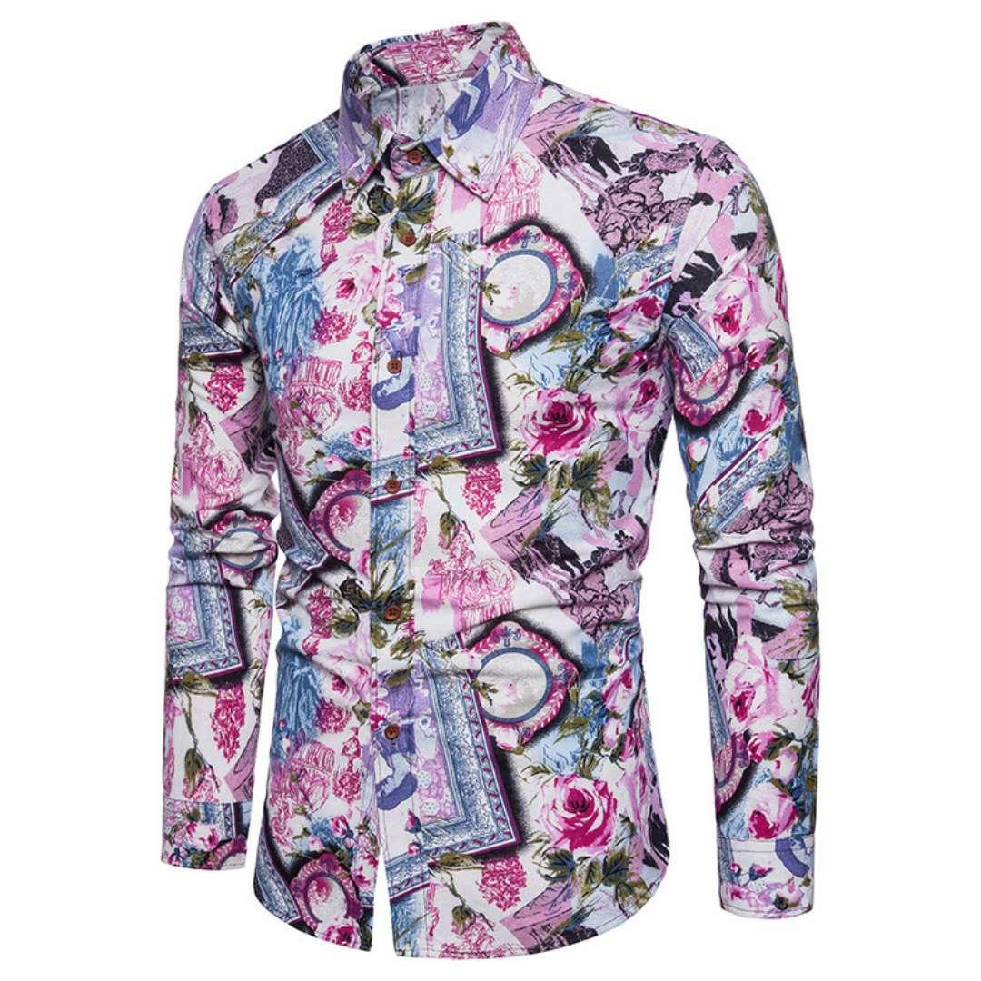 Vintage pink Floral Print long Sleeve Shirt - Obeezi.com