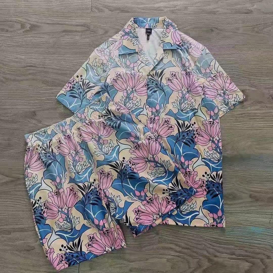 Vintage Printed Short Sleeve Hawaiian Shirt With Matching Shorts - Obeezi.com