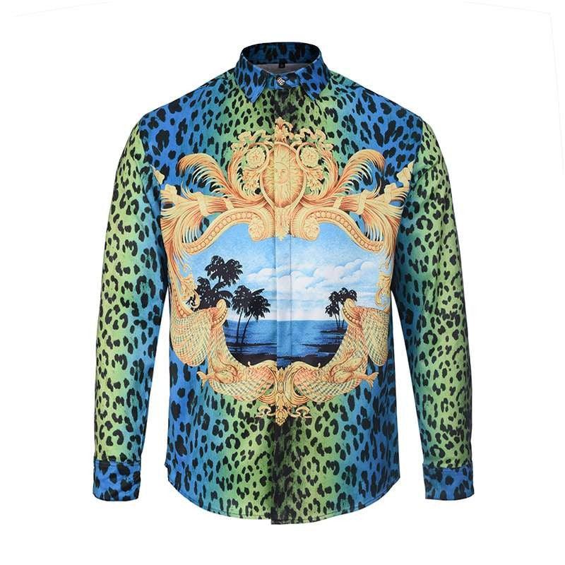 Vintage VE Leopard Palace Baroque longsleeve Shirts Blue - Obeezi.com