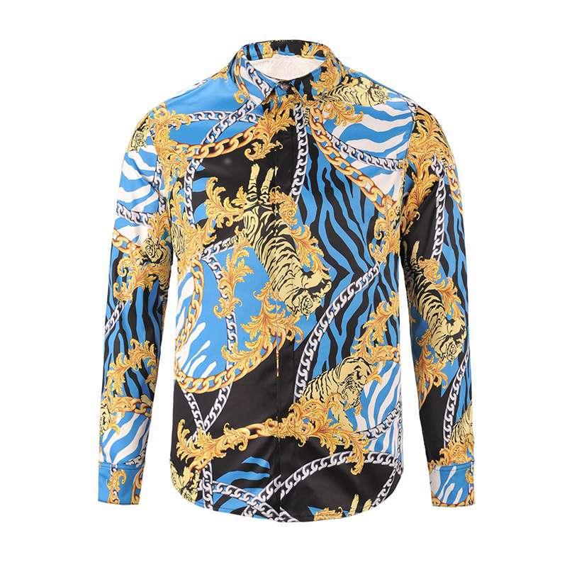 Vintage VE Quilted Silk Baroque Longsleeve Shirt -Blue - Obeezi.com