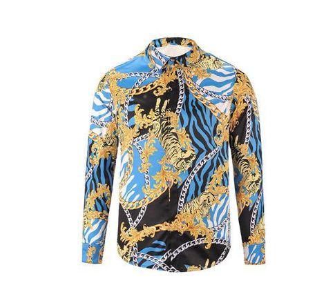 Vintage VE Quilted Silk Baroque Longsleeve Shirt -Blue - Obeezi.com