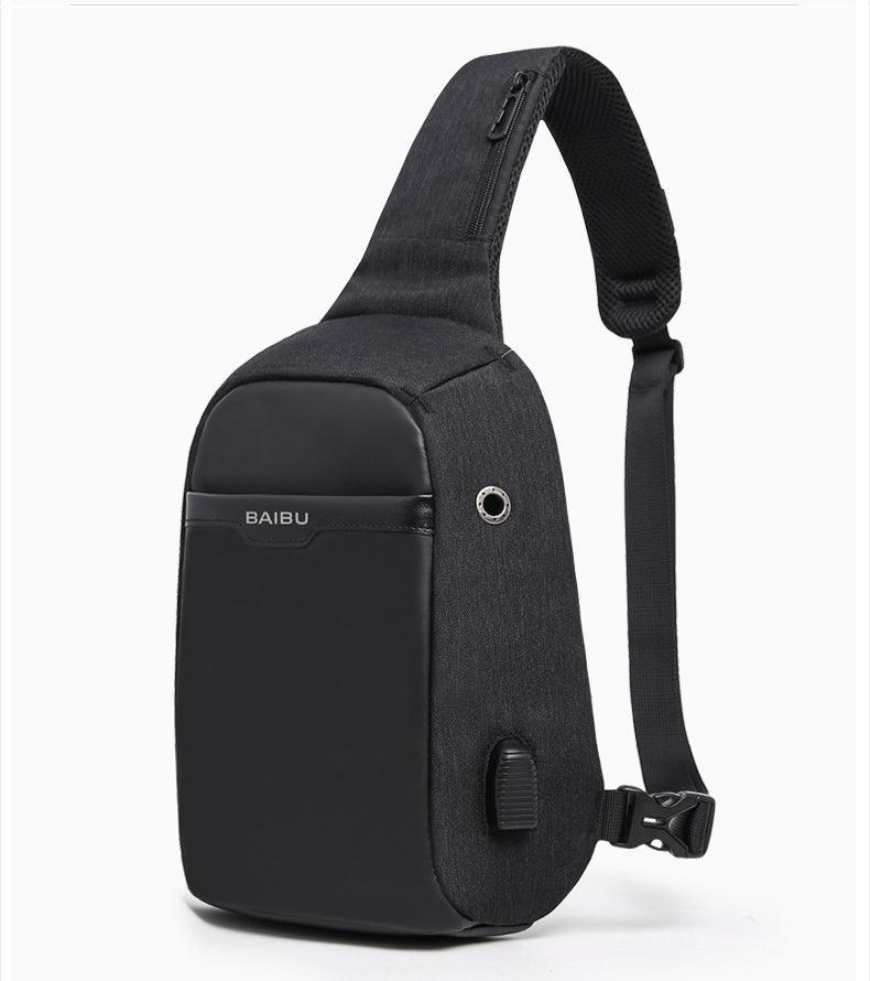 Waterproof Crossbody Bag with USB- Black - Obeezi.com