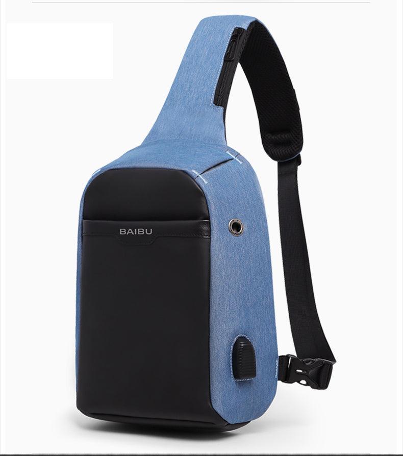 Waterproof Crossbody Bag with USB- Blue - Obeezi.com