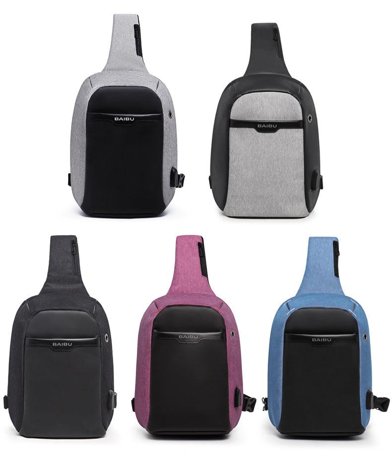 Waterproof Crossbody Bag with USB- Blue - Obeezi.com