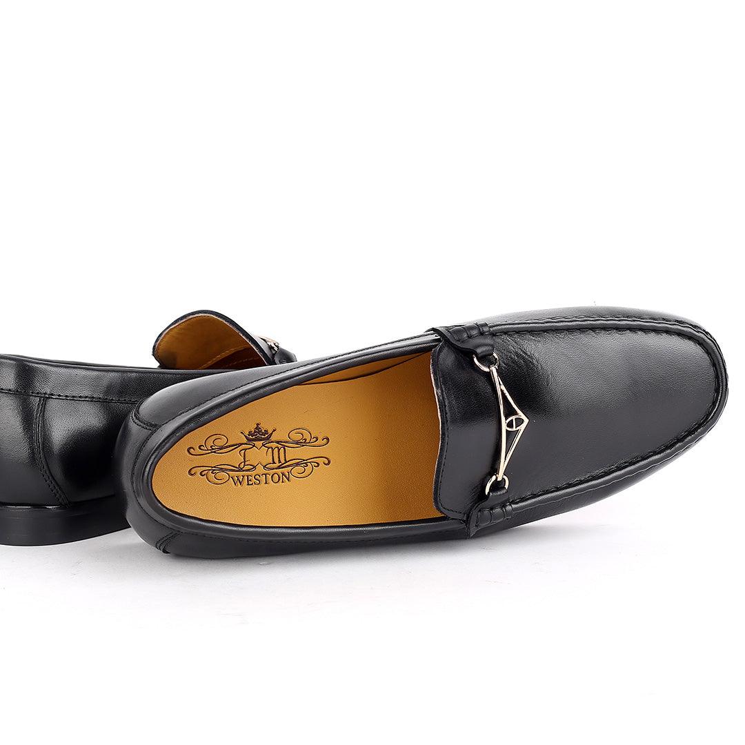 Weston Magnificent Leather Gold Designed Loafers Shoe - Black - Obeezi.com