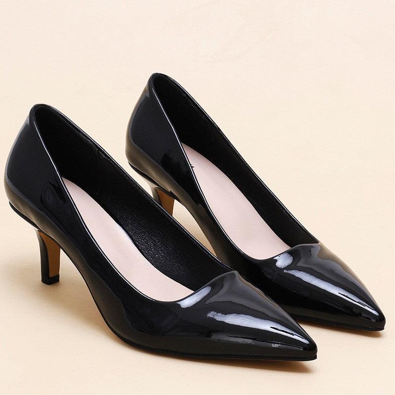 Women's Black Shiny Leather Pointed Toe Stilettos High Heels Shoe - Obeezi.com