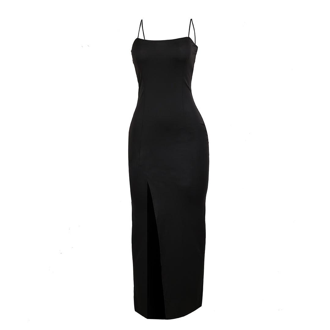 Women's Sexy Cowl Neck Bodycon Full Length Dress- Black - Obeezi.com