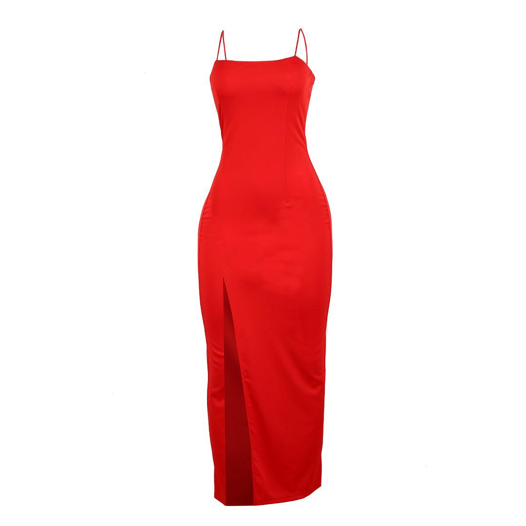 Women's Sexy Cowl Neck Bodycon Full Length Dress- Red - Obeezi.com