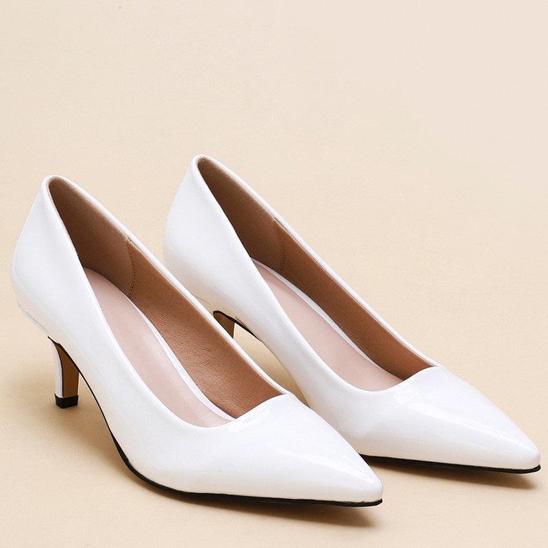 Women's White Shiny Leather Pointed Toe Stilettos High Heels Shoe - Obeezi.com