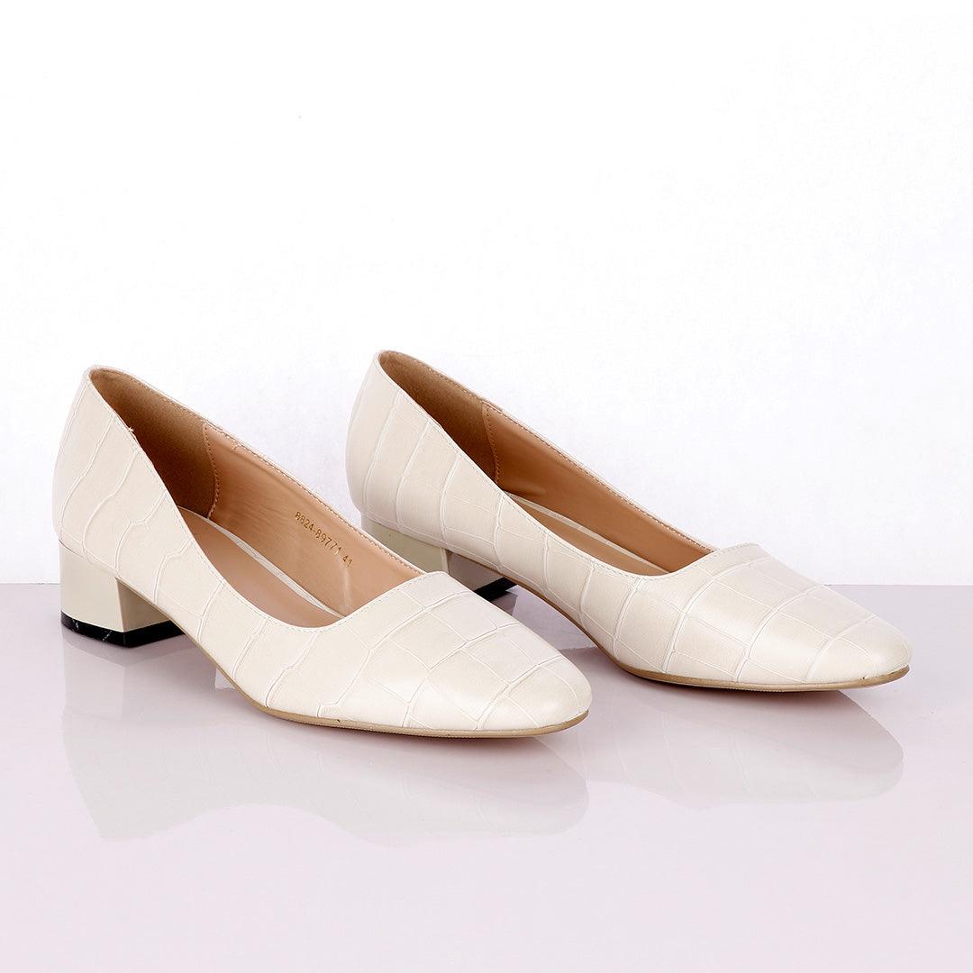 Zara Balc Classic Leather Biege Thick Heel Women's Shoe - Obeezi.com