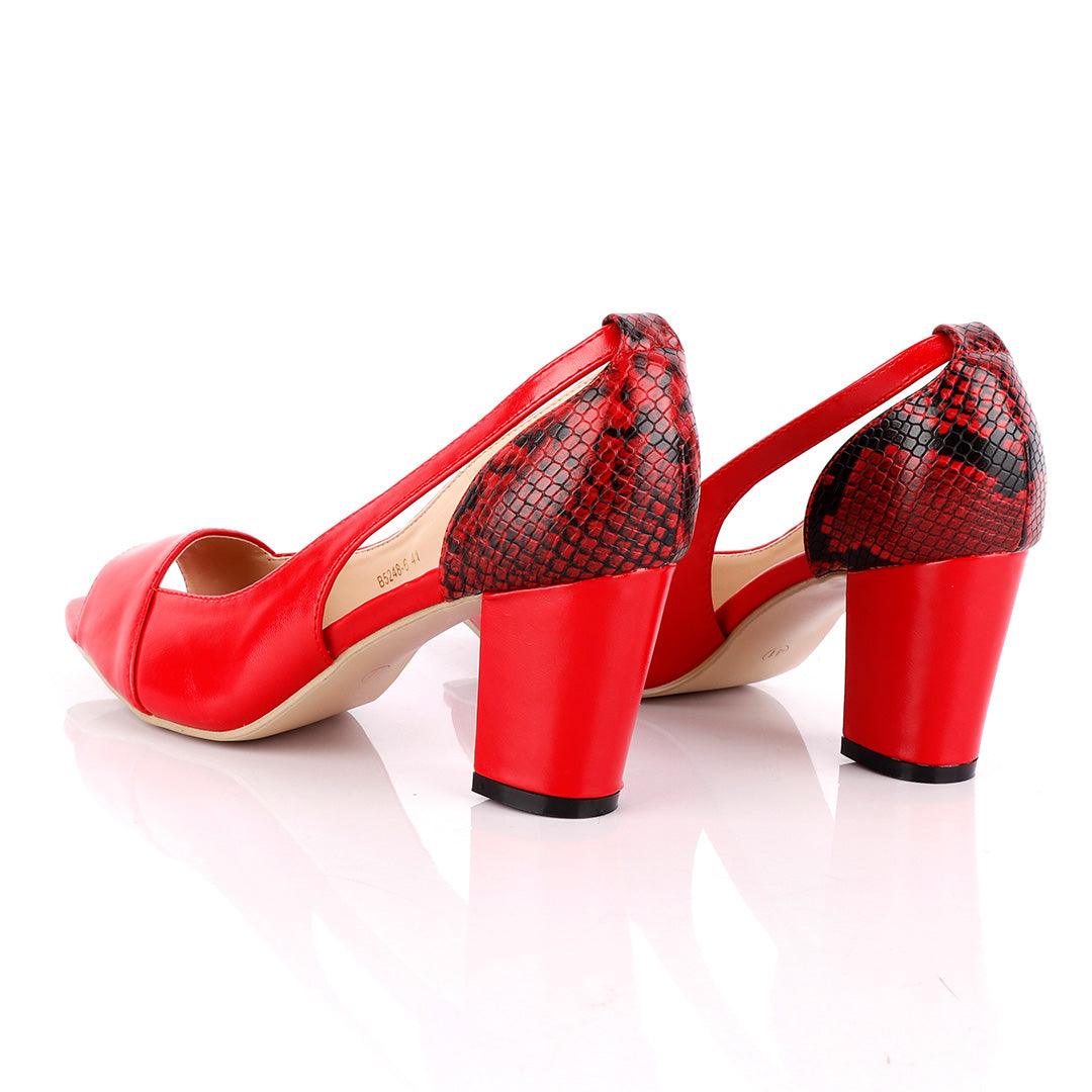 Zara Classic Ladies Open Toe Red Thick Heels Shoe - Obeezi.com