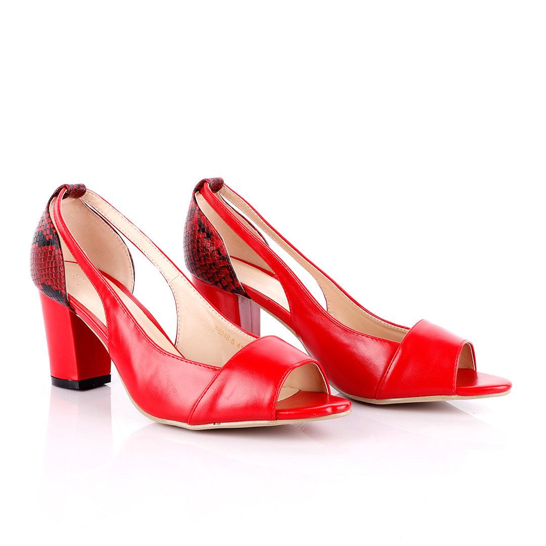 Zara Classic Ladies Open Toe Red Thick Heels Shoe - Obeezi.com