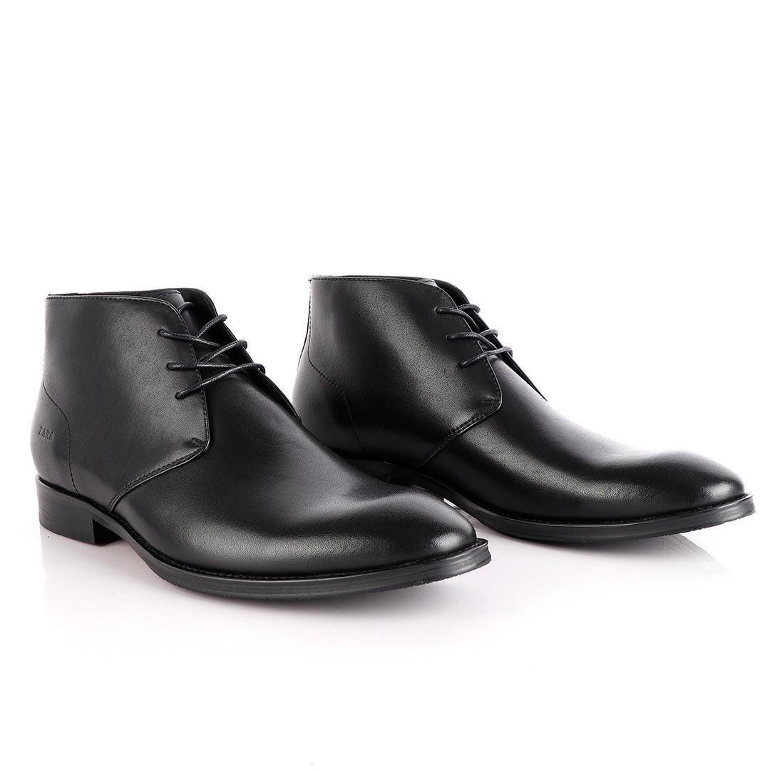 Zara High tops Brogues Lace up Black Leather Chelsea Boot - Obeezi.com
